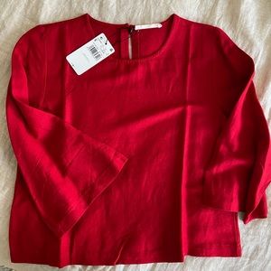 Red Keyhole Back Linen Blend Blouse - Mango